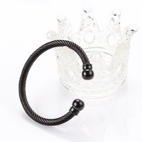 Gedrehtes Kabel Manschettenarmband Edelstahl Minimalistischer Offener Armreif Polierter Kugelend Schmuck
