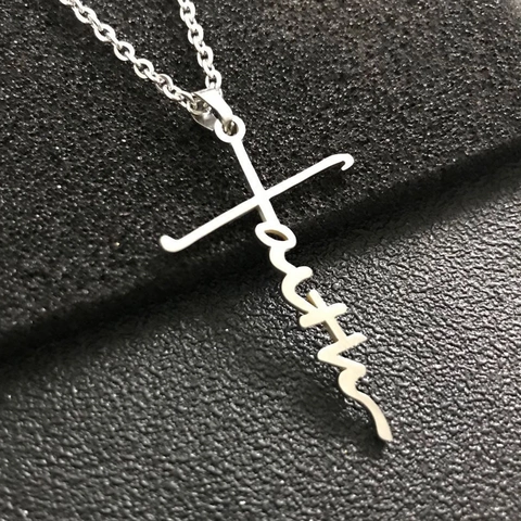 Faith Letter Kruis Hanger Ketting Roestvrij Staal Minimalistische Religieuze Sieraden Voor Vrouwen Jezus Hoop Stijl