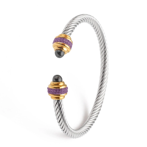 Twisted Cable Cuff Bracelet Stainless Steel Mixed Gold Silver Color Zircon Inlaid Open Bangle Fashion Jewelry