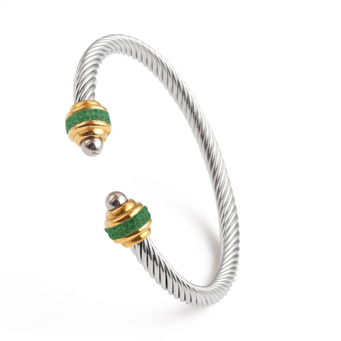 Twisted Cable Cuff Bracelet Stainless Steel Mixed Gold Silver Color Zircon Inlaid Open Bangle Fashion Jewelry