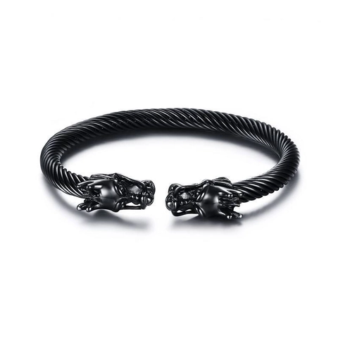Men's Vintage Domineering Dragon Head Twisted Cable Open Cuff Bracelet Stainless Steel Punk Style Bangle Jewelry Accessories Gift