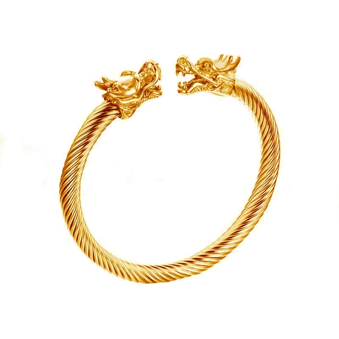 Men's Vintage Domineering Dragon Head Twisted Cable Open Cuff Bracelet Stainless Steel Punk Style Bangle Jewelry Accessories Gift