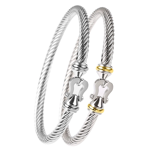 Bracciale A Cavo Intrecciato Acciaio Inossidabile Chiusura A Ferro Di Cavallo Fibbia A U Cerchio Aperto Per Donna