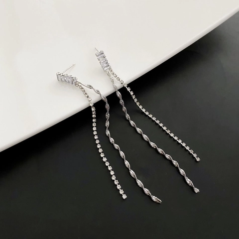 Long Tassel Drop Earrings Copper Silver Plated Zircon Rhinestone Minimalist Elegant Fashion Jewelry For Women