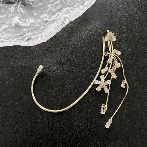 Blumen Quaste Ohrklemme Kupfer Zirkon Vergoldet Ohne Ohrloch Crawler Rebe Lange Kette Wickel Ohrringe Für Damen Elegant
