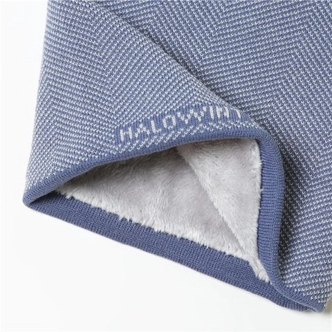 Winter Neck Warmer Gaiter Knit Herringbone Fleece Lined Thickened Thermal Windproof Pullover For Men Women