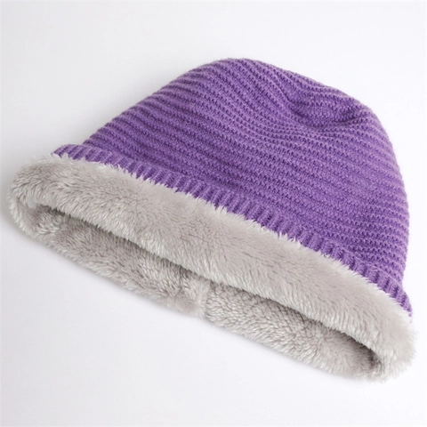 Solid Color Knit Beanie Hat Fleece Lined Acrylic Nylon Blend Warm Winter Thermal Ear Protection Pullover For Unisex Adults