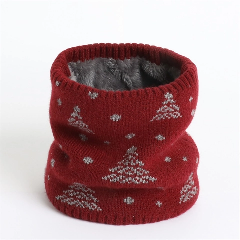 Cache-Col En Tricot D'Hiver Doublé Polaire Épais Chaud Écharpe Tube Motif Arbre De Noël Extérieur Pull