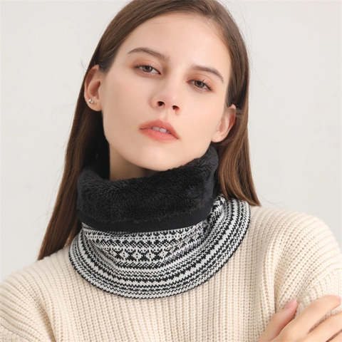Winter Warm Knitted Fair Isle Neck Warmer For Women Men Thickened Fleece Lined Geometric Jacquard Snood Scarf Outdoor Thermal Tube Scarf