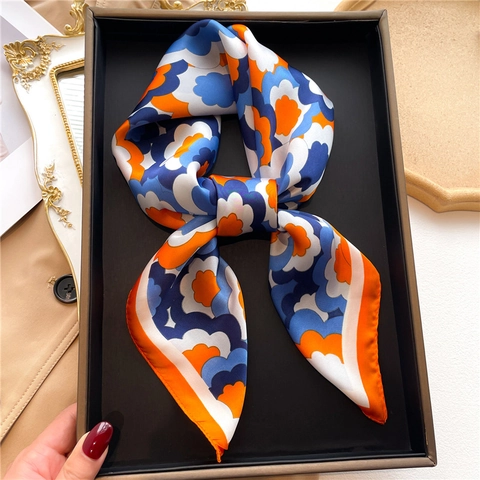 Pañuelo Cuadrado de Satén para Mujer Estampado Floral Bloque de Color Bandana Ligero Pañuelo Decorativo Elegante Pañuelo de Cuello para Viajes Diario
