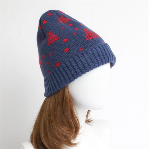 Berretto In Maglia Motivo Albero Di Natale Fiocco Di Neve Caldo Foderato In Pile Inverno All'aperto Jacquard Adulto Unisex