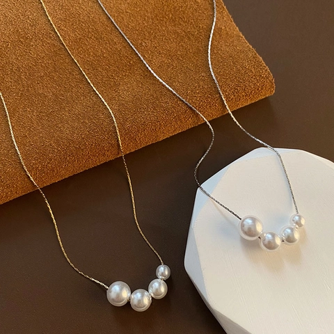 Collana Con Künstliche Perle Imitazione Graduate Catena Da Clavicola In Acciaio Al Titanio Minimalista Gioielli Eleganti Stile Francese