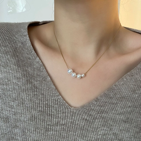 Collana Con Künstliche Perle Imitazione Graduate Catena Da Clavicola In Acciaio Al Titanio Minimalista Gioielli Eleganti Stile Francese