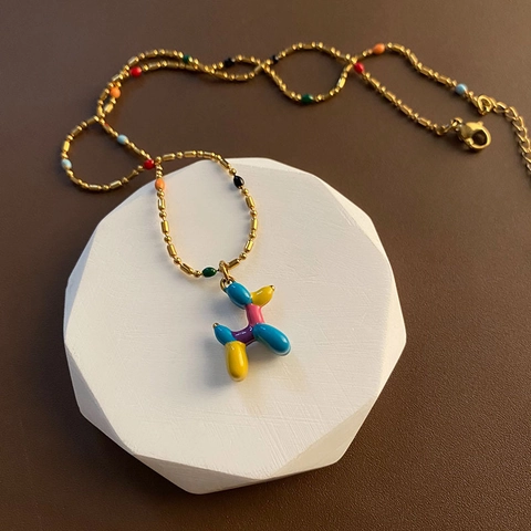 Collana Carina In Acciaio Inossidabile Con Ciondolo A Forma Di Cane Palloncino In Smalto Colorato Per Donne Gioielli
