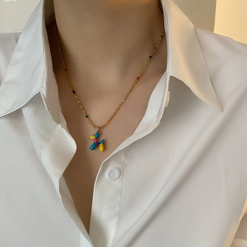 Collana Carina In Acciaio Inossidabile Con Ciondolo A Forma Di Cane Palloncino In Smalto Colorato Per Donne Gioielli