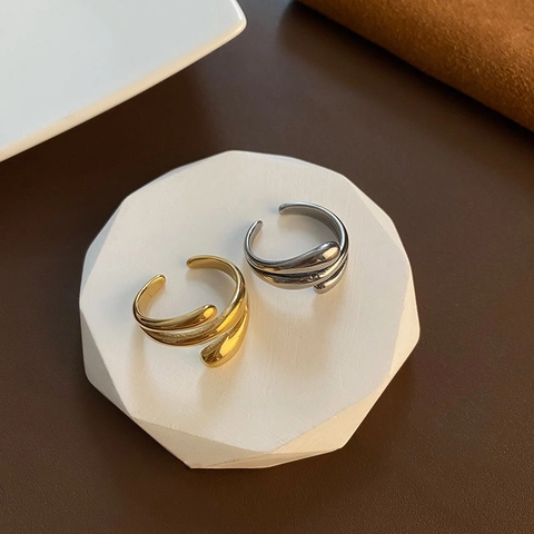 Liquid Metal Open Ring Titanium Steel Non Fading Adjustable Hugging Wrap Design Minimalist Jewelry For Women
