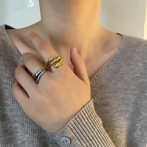 Liquid Metal Open Ring Titanium Steel Non Fading Adjustable Hugging Wrap Design Minimalist Jewelry For Women