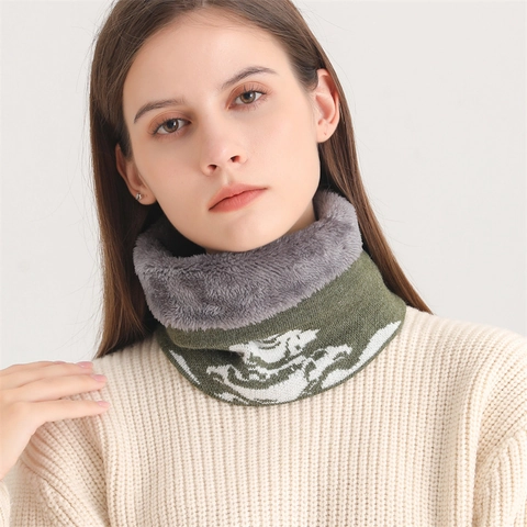 Neck Warmer Knit Acrylic Blend Fleece Lined Skull Bone Jacquard Thick Warm Winter Outdoor Streetwear Unisex Snood