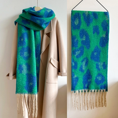 Winter Schal Leopard Muster Polyester Kaschmir-Imitat Dick Warm Lang Fransen Retro