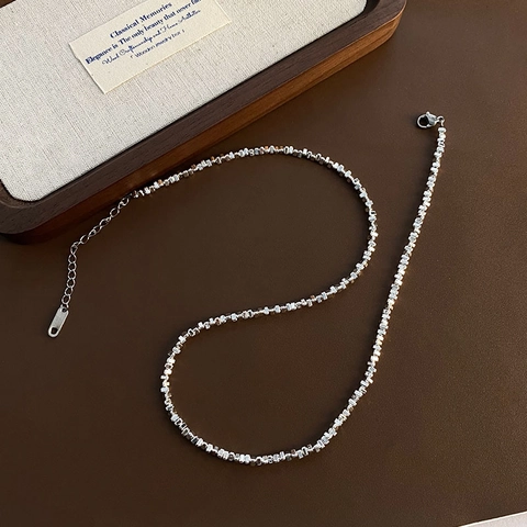 Titanium Steel Square Bead Necklace Silver Color Minimalist Glistening Choker For Women Trendy Jewelry