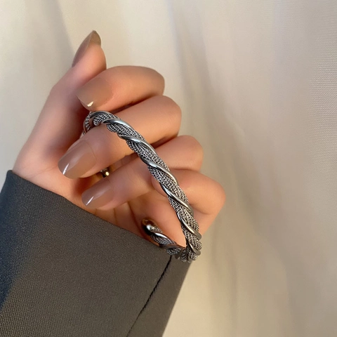 Gevlochten Manchetarmband Titaniumstaal Open C-Vormige Armband Vintage Sieraden Voor Heren Dames