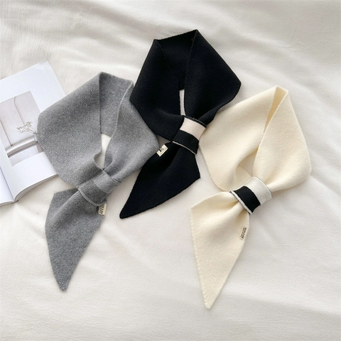 Women Knit Scarf Soft Warm Solid Color Cross Pull Through Neck Wrap Minimalist Autumn Winter Fashion Accessories
