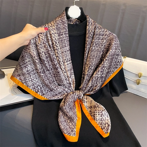 Geometric Pattern Large Square Scarf Polyester Satin Feel Printed Shawl Lightweight Fashion Wrap For Women Daily Travel