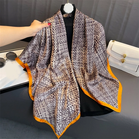 Geometric Pattern Large Square Scarf Polyester Satin Feel Printed Shawl Lightweight Fashion Wrap For Women Daily Travel