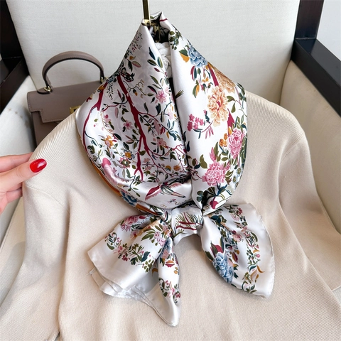 Elegant Floral Print Scarf Shawl Lightweight Polyester Imitation Satin Satin Long Wrap For Women Fashionable Accessory