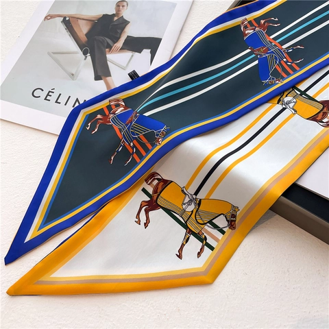 Sciarpa Stretta Stampa Equestre Cavallo Donna Poliestere Effetto Raso Sciarpa Lunga Cravatta Fascia Decorazione Streamer