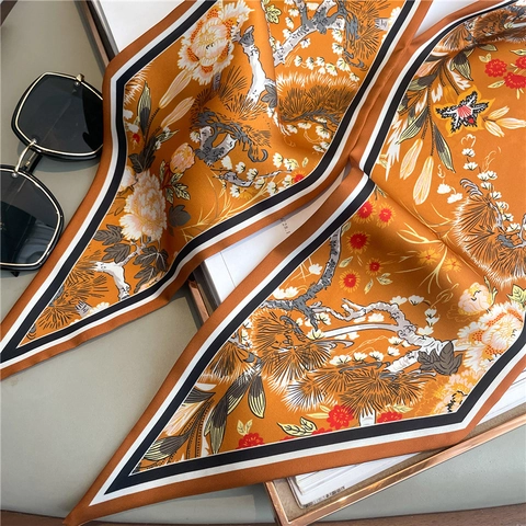 Narrow Twilly Scarf Satin Satin Polyester Floral Printed Skinny Ribbon Neck Tie Hair Band Bag Handle Accessory Women