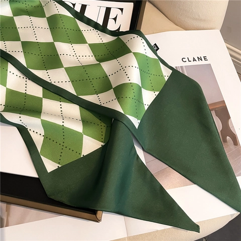 Elegant Long Narrow Scarf Argyle Diamond Pattern Polyester Satin Satin Like Ribbon For Bag Hair Neck Accessory Fashion