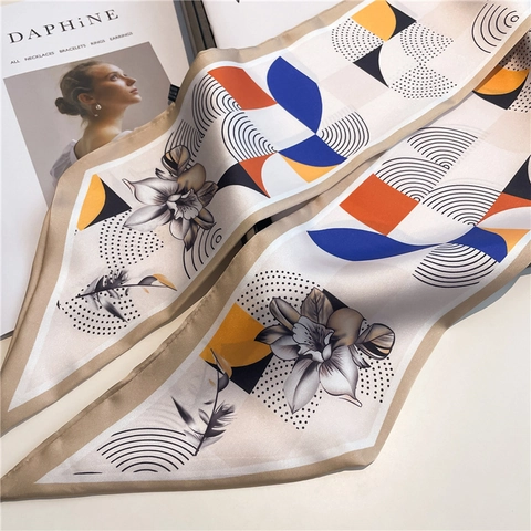 Sciarpa Stretta Di Moda Satin Di Poliestere Stampa Floreale Geometrica Cravatta Sottile Donna Nastro Per Borsa Versatile