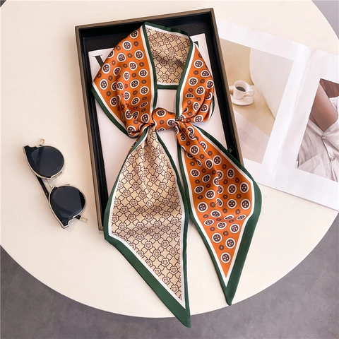 Sciarpa Lunga Stretta Con Stampa Geometrica Vintage Donne Poliestere Raso Raso Come Borsa Elegante Diagonale
