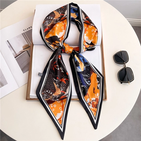 Fashion Skinny Scarf Abstract Oil Painting Print Polyester Satin Feeling Narrow Streamer For Women Commuting Bag Accessory