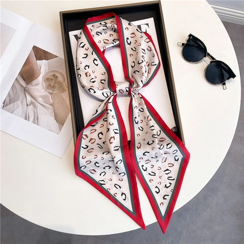 Leopard Druck Schmaler Schal Streamer Polyester Satin Halstuch Lange Haarschleife Taschenzubehör Elegant Mode Damen