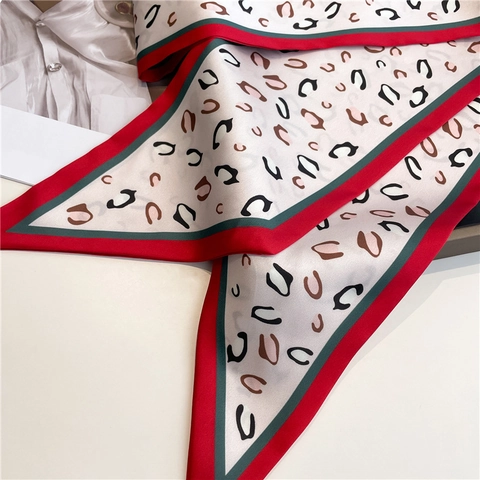 Leopard Druck Schmaler Schal Streamer Polyester Satin Halstuch Lange Haarschleife Taschenzubehör Elegant Mode Damen