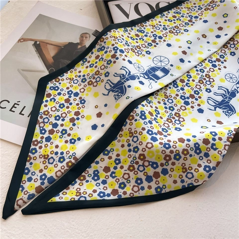 Schmaler Satinnähnlicher Schal Polyester Halstuch Blumendruck Kutschenmuster Langer Modischer Damenschal Vintage Taschendekor