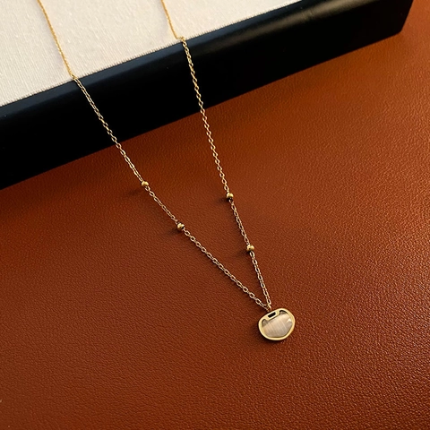 Halskette Mit Sicherheitsverschluss Anhänger Edelstahl Katzenaugenstein Goldene Perlenkette Minimalistischer Schmuck Für Damen