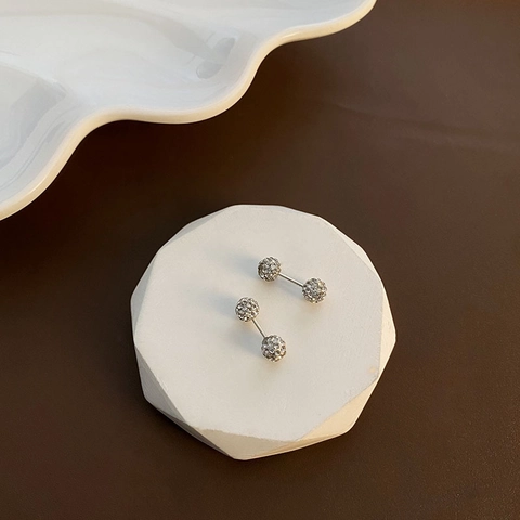 Luxury Zircon Ball Stud Earrings With 925 Sterling Silver Earring Post Copper Screw Back Barbell Jewelry For Women