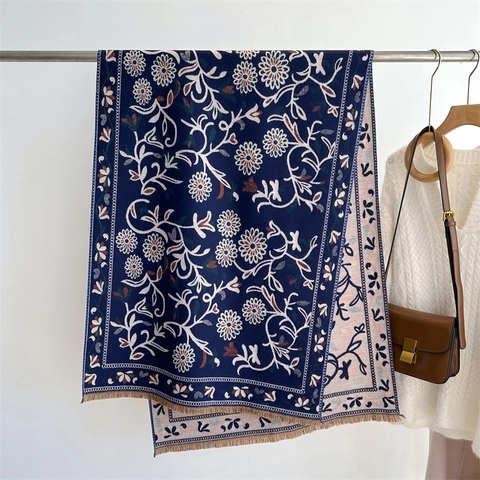 Scialle Sciarpa In Imitazione Cashmere Con Motivo Floreale Etnico Doppia Faccia Caldo Con Nappine Inverno Per Donna Stile Vintage