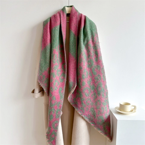 Extra Long Thick Winter Scarf For Women Leopard Print Polyester Loop Yarn Fringed Edge Warm Elegant Neck Wrap