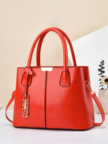 Fashion Tote Handbag PU Leather Large Capacity Shoulder Crossbody Bag With Gold Hardware Hollow Pendant For Women Daily