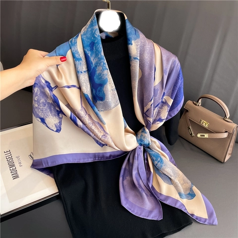 Floral Print Square Scarf Satin Satin Like Shawl Elegant Headwrap Fashion Neck Accessory For Women
