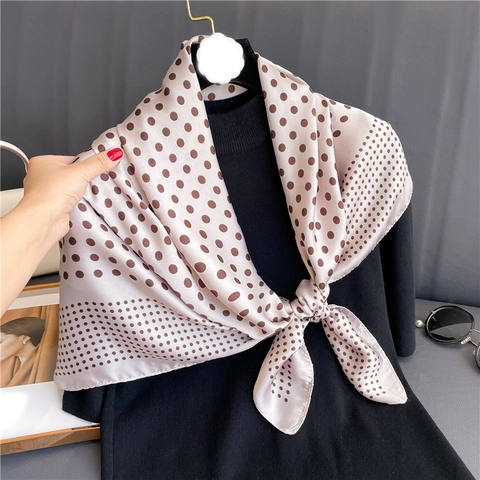Polka Dot Satin Square Scarf Elegant Camellia Flower Print Satin Like Headscarf Wrap Shawl For Women