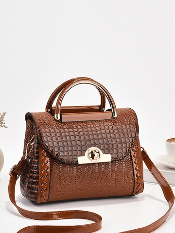 Women Crocodile Pattern Handbag PU Leather Elegant Tote Bag With Golden Metal Handle Crossbody Shoulder Bag For Ladies