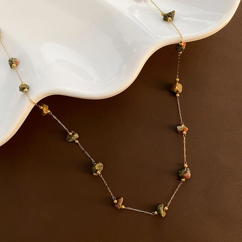 Collana In Pietra Naturale Frammenti Di Gemme Irregolari Catena In Acciaio Inossidabile Gioielli Alla Moda Per Donna