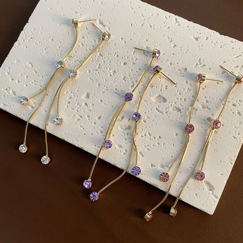 Pendientes de Borla Larga de Cobre Con Poste de Plata de Ley 925 Zirconia Pendientes Colgantes Asimétricos Para Mujer
