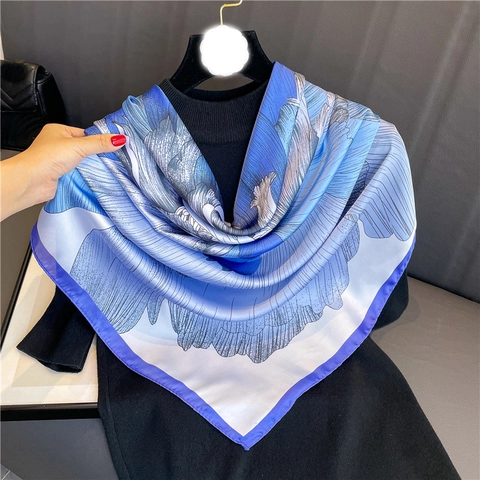 Large Square Scarf Floral Print Polyester Satin Like Satin Elegant Shawl Wrap Headscarf For Women
