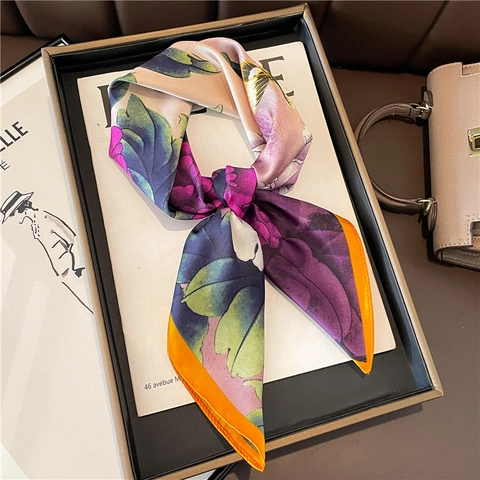 Elegante Vierkante Satin Zijdeachtige Sjaal Vintage Pioenroos Print Halsdoek Mode Hoofddoek Haar Bandana Voor Dames